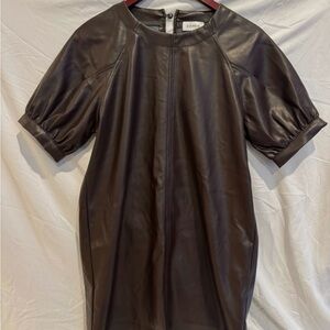 NWOT Evereve Danna Dress Women S Faux leather Brown Short Sleeve